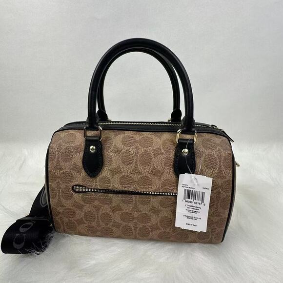 Coach Rowan Satchel Bag Crossbody In Signature Canvas In Tan/Black CW376 NWT - Picture 3 of 9